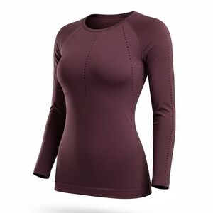 Athleta Foothill Eyelet Cutout Long Sleeve Top Maroon Nylon Yoga Workout
